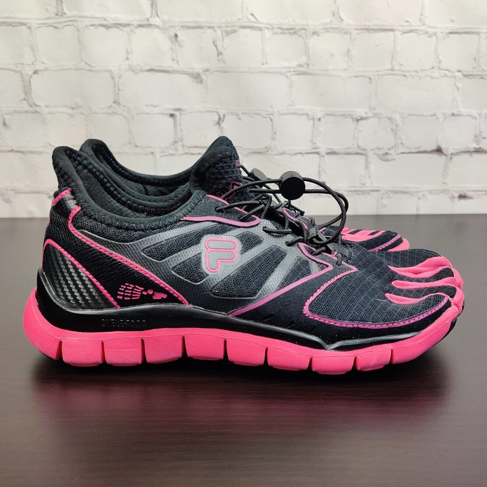 Fila SkeleToes Women's Pink & Black Bungee Running Shoes Size US 8 5PK14023-027